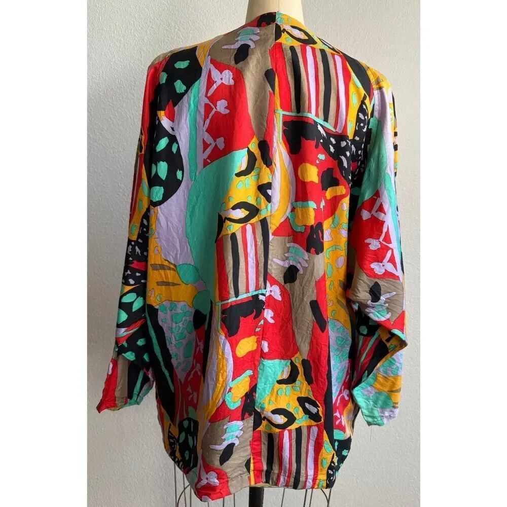 AR USAGI Vintage 80s Retro 100% Silk Blazer Bold‎ Amazing sz Medium EUC